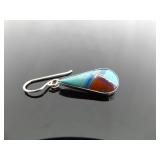 .925 Sterling Silver Multi Colored Inlayed Stone Hopi Dangle Hook Earrings