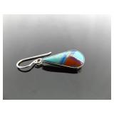 .925 Sterling Silver Multi Colored Inlayed Stone Hopi Dangle Hook Earrings