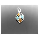 .925 Sterling Silver Amber, Howlite and Cats Eye Hinged Latch Dangle Earrings