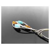 .925 Sterling Silver Amber, Howlite and Cats Eye Hinged Latch Dangle Earrings