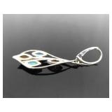 .925 Sterling Silver Amber, Howlite and Cats Eye Hinged Latch Dangle Earrings