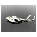 .925 Sterling Silver Amber, Howlite and Cats Eye Hinged Latch Dangle Earrings