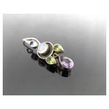 .925 Sterling Silver Peridot, Moonstone, and Amethyst Dangle Hook Earrings