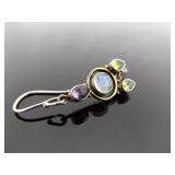 .925 Sterling Silver Peridot, Moonstone, and Amethyst Dangle Hook Earrings