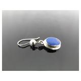 .925 Sterling Silver Lapis Lazuli Cabochon Dangle Hook Earrings