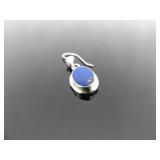 .925 Sterling Silver Lapis Lazuli Cabochon Dangle Hook Earrings
