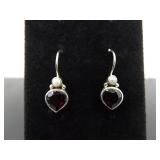 .925 Sterling Silver Silpada Garnet and Pearl Hook Earrings