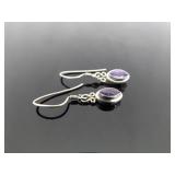 .925 Sterling Silver Amethyst Dangle Hook Earrings
