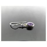 .925 Sterling Silver Amethyst Dangle Hook Earrings