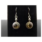 .925 Sterling Silver Citrine Cabochon Dangle Hook Earrings