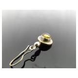 .925 Sterling Silver Citrine Cabochon Dangle Hook Earrings