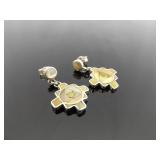 .925 Sterling Silver Inlayed Mother of Pearl Peruvian Chakana Dangle Post Earrings