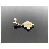 .925 Sterling Silver Inlayed Mother of Pearl Peruvian Chakana Dangle Post Earrings