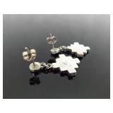 .925 Sterling Silver Inlayed Mother of Pearl Peruvian Chakana Dangle Post Earrings