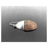 .925 Sterling Silver Artist Signed Copper Shield Dangle Hook Earrings