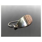 .925 Sterling Silver Artist Signed Copper Shield Dangle Hook Earrings