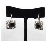 .925 Sterling Silver Styled Black Onyx Hook Earrings