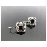 .925 Sterling Silver Styled Black Onyx Hook Earrings