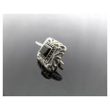 .925 Sterling Silver Styled Black Onyx Hook Earrings