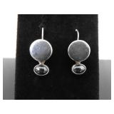 .925 Sterling Silver Hematite Cabochon Hook Earrings