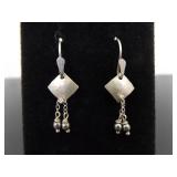 .925 Sterling Silver Diamond Accented Designed Hematite Dangle Hook Earrings