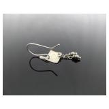 .925 Sterling Silver Diamond Accented Designed Hematite Dangle Hook Earrings