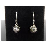 .925 Sterling Silver Art Nouveau Solitaire Dangle Hook Earrings