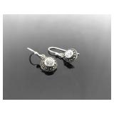 .925 Sterling Silver Art Nouveau Solitaire Dangle Hook Earrings