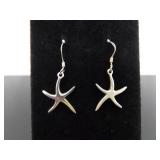 .925 Sterling Silver Starfish Dangle Hook Earrings
