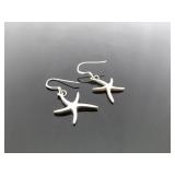 .925 Sterling Silver Starfish Dangle Hook Earrings