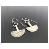 .925 Sterling Silver Half Moon River Waves Dangle Hook Earrings