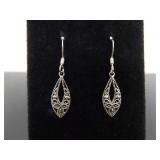 .925 Sterling Silver Art Nouveau Dangle Hook Earrings