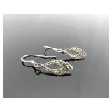 .925 Sterling Silver Art Nouveau Dangle Hook Earrings
