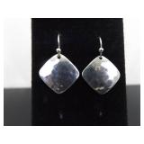 .925 Sterling Silver Hand Hammered Designed Dangle Hook Earrings