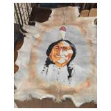 Handpainted Native American Indian Chief on a Deer Skin Hide with Acrylics (Believed to be Sitting Bull) 30" x 48"