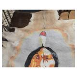 Handpainted Native American Indian Chief on a Deer Skin Hide with Acrylics (Believed to be Sitting Bull) 30" x 48"