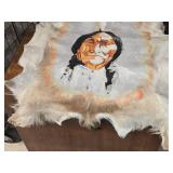 Handpainted Native American Indian Chief on a Deer Skin Hide with Acrylics (Believed to be Sitting Bull) 30" x 48"