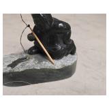 Inuit Fisherman theme Handcarved Genuine Jade Sculpture