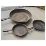 Lot of (3) Cast Iron Pans 11" (x1), 6-1/2" (x2)