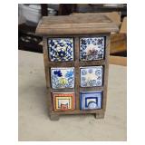 Apothecary Spice Cabinet by Pier 1 - Rustic Wood Frame with (6) Handpainted Ceramic Drawers