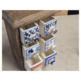 Apothecary Spice Cabinet by Pier 1 - Rustic Wood Frame with (6) Handpainted Ceramic Drawers