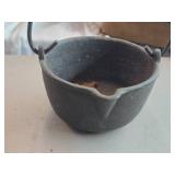 Vintage Cast Iron Cauldron / Smelting Pot with Handle and Spout 4" x 8"