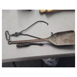 Lot of (3) Vintage Cast Iron Tools - Ice Tongs, Wood Cook Stove Lid Lifter, Shovel