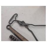 Lot of (3) Vintage Cast Iron Tools - Ice Tongs, Wood Cook Stove Lid Lifter, Shovel