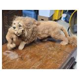 Lion Carrying Cub theme Goat Fur Décor 20" x 8"