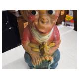 Vintage Organ Grinder Monkey Bank theme Carnival Chalkware Statue by Duquesne Statuary (1950