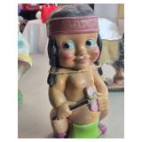 Vintage Native American Boy theme Carnival Chalkware Coin Bank by Duquesne Statuary