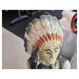 Vintage Native American Indian Chief Holding Peace Pipe theme Carnival Chalkware Figurine