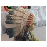 Vintage Native American Indian Chief Holding Peace Pipe theme Carnival Chalkware Figurine