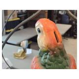 Vintage Parrot on a Branch theme Carnival Chalkware Figurine on a Bronze Colored Stand